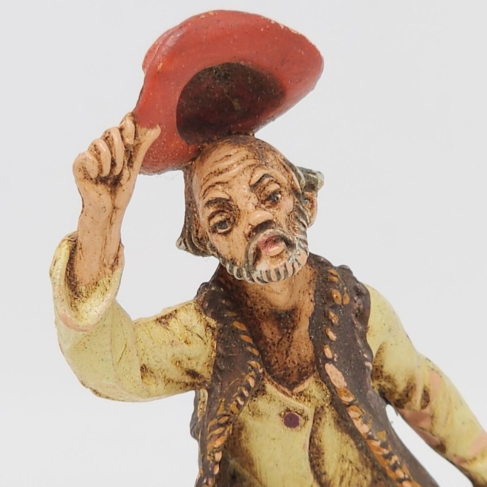 Depose Italy Old Man Figure Red Hat and Stick VTG MCM 4"